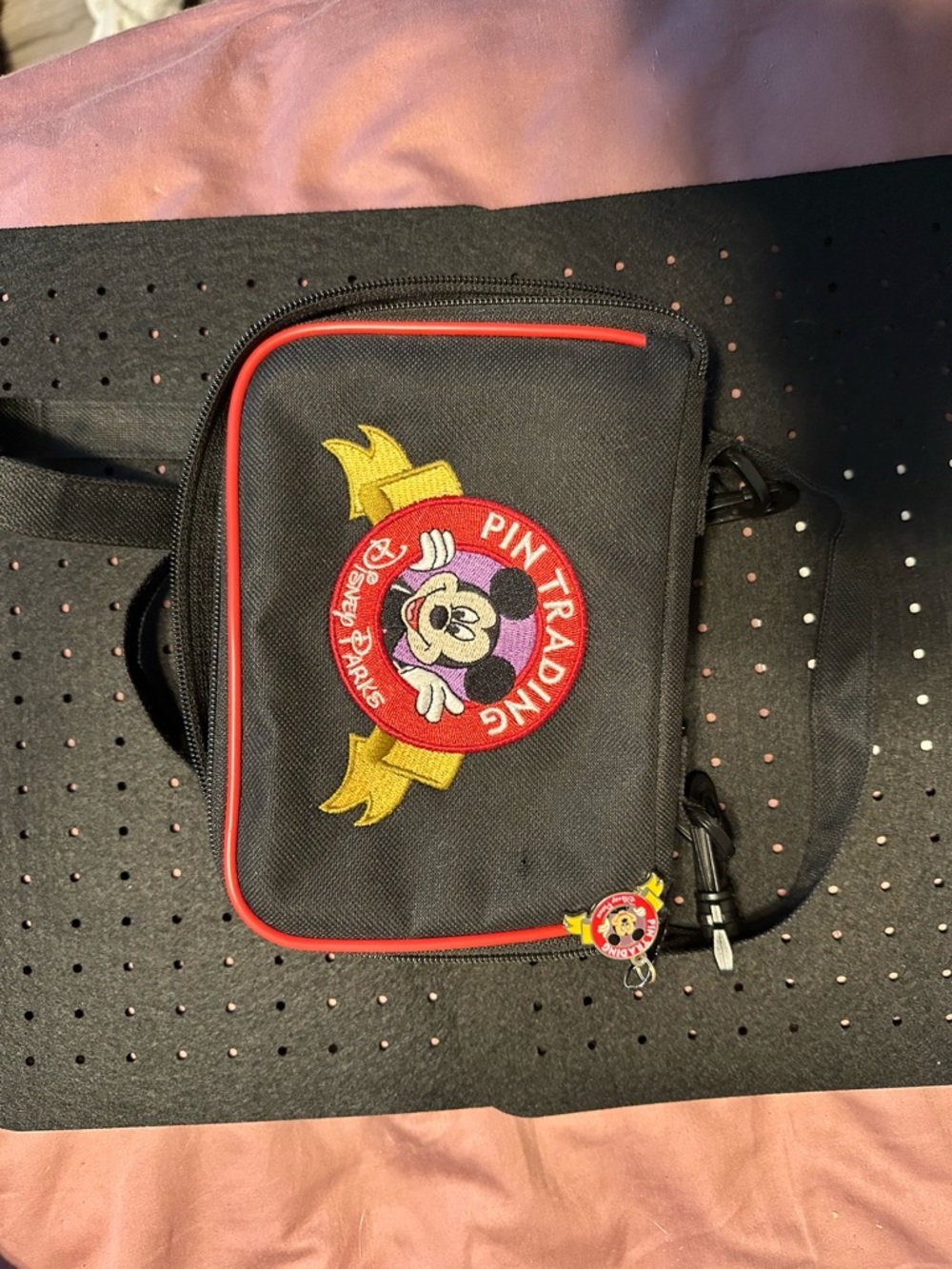 Disney Black Crossbody Bag with Red Trim and Mickey Pin Trading Patch